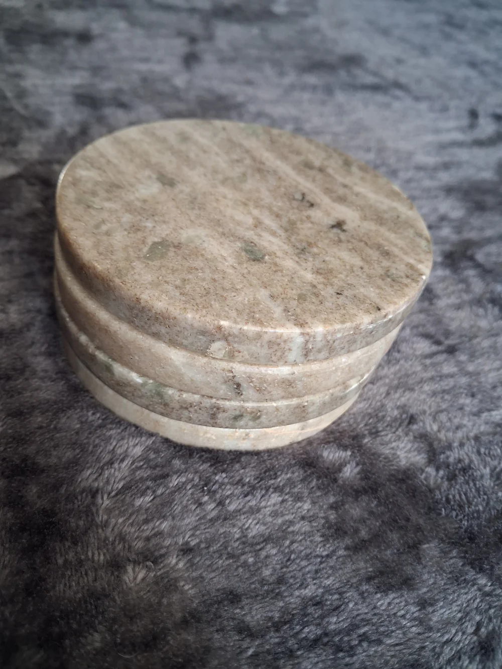 Round Marble Coaster Set, Beige/Gray, Stackable, 4-Pack